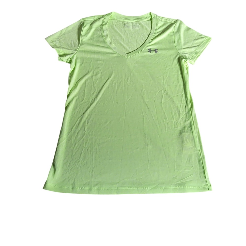 Under Armour HeatGear V-Neck Short Sleeve Shirt Neon Lime Green Womens XS Loose